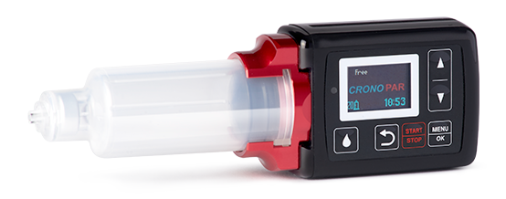 Crono PAR 4-20 infusion pump with 20ml syringe and Crono Bell Adapter