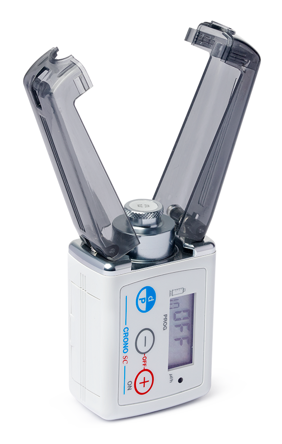 Crono SC with protective wings. Infusion pump for palliative treatment, pump therapy and asthma